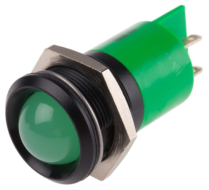 İndikatör Lamba/Sinyal Lambası, LED Lambalı, Yeşil, Çıkıntılı, 230 V ac, 16 mm, 22mm, Tırnak Terminalli