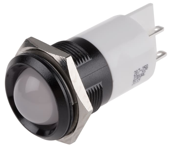 İndikatör Lamba/Sinyal Lambası, LED Lambalı, Beyaz, Çıkıntılı, 230 V ac, 16 mm, 22mm, Tırnak Terminalli