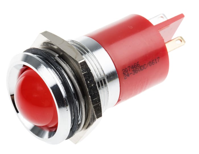 İndikatör Lamba/Sinyal Lambası, LED Lambalı, Kırmızı, Çıkıntılı, 24 → 36 V dc, 16 mm, 22mm