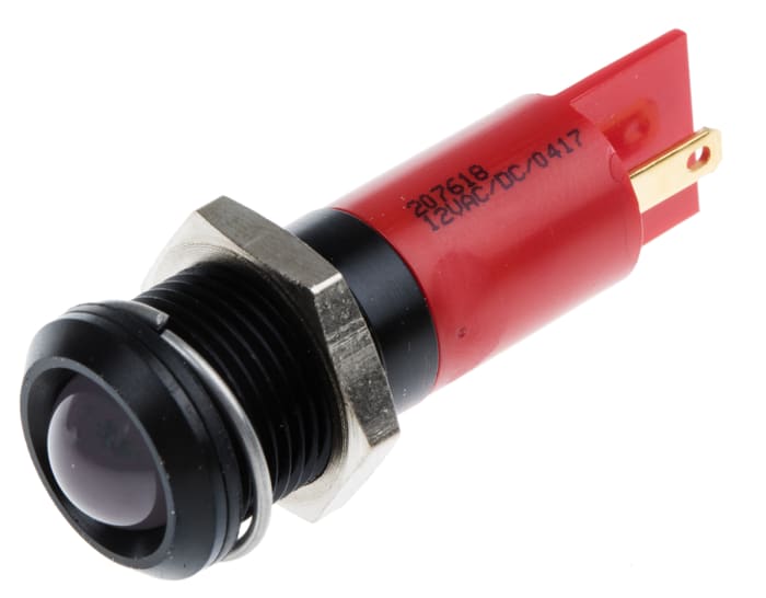 RS PRO Red Panel Mount Indicator, 12V, 14mm Mounting Hole Size, Solder Tab Termination, IP67