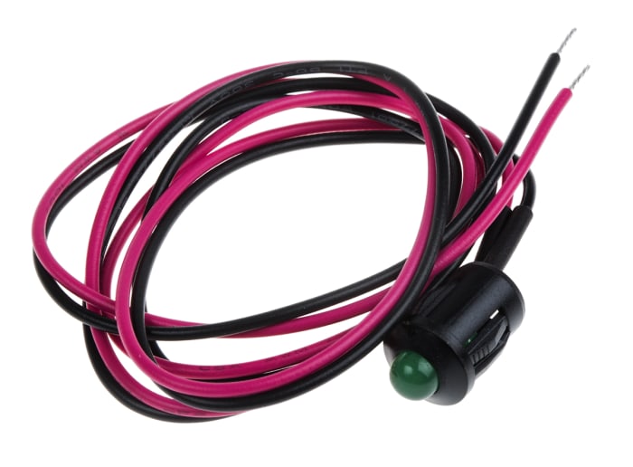 RS PRO Green Panel Mount Indicator, 2V dc, 8mm Mounting Hole Size, Lead Wires Termination