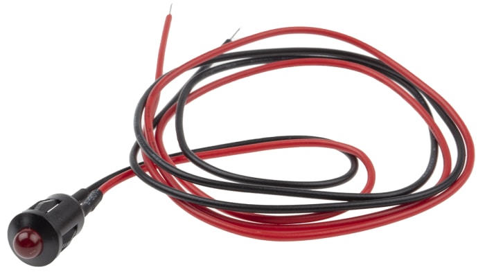 RS PRO Red Panel Mount Indicator, 12V dc, 8mm Mounting Hole Size, Lead Wires Termination