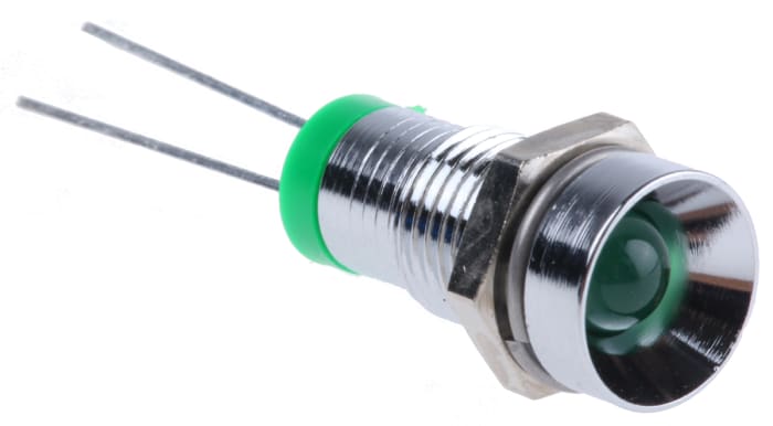 RS PRO Green Panel Mount Indicator, 2V dc, 8mm Mounting Hole Size, Solder Tab Termination