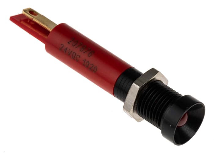 RS PRO Red Panel Mount Indicator, 24V dc, 8mm Mounting Hole Size, Solder Tab Termination