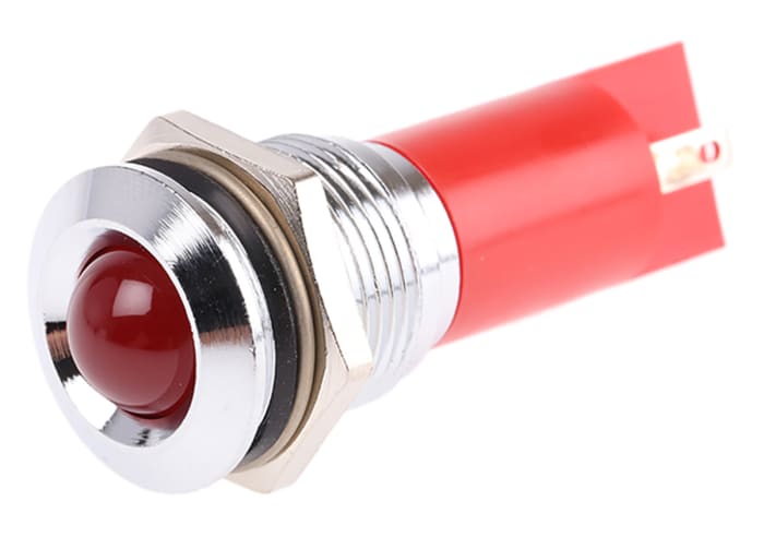 Indicador LED RS PRO, Rojo, lente prominente, marco Cromo, Ø montaje 16mm, 115 V dc, 230V ac, 3mA, 80mcd