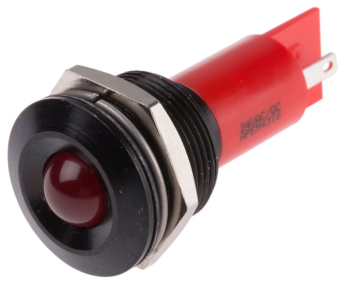 RS PRO Red Panel Mount Indicator, 24V ac/dc, 19mm Mounting Hole Size, Solder Tab Termination, IP67