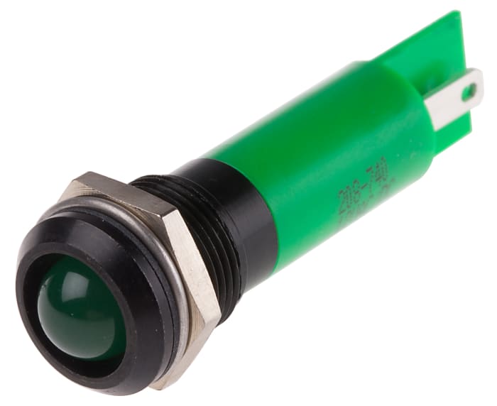 RS PRO Green Panel Mount Indicator, 12V ac/dc, 12mm Mounting Hole Size, Solder Tab Termination, IP67