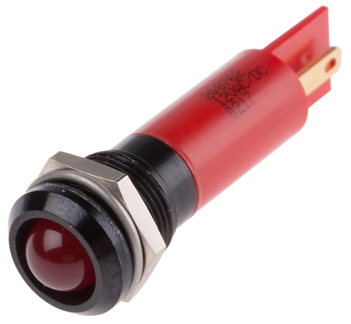 RS PRO Red Panel Mount Indicator, 12V ac/dc, 12mm Mounting Hole Size, Solder Tab Termination, IP67