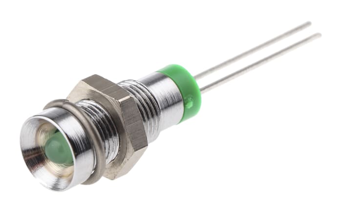RS PRO Green Panel Mount Indicator, 2V dc, 6mm Mounting Hole Size, Lead Pin Termination