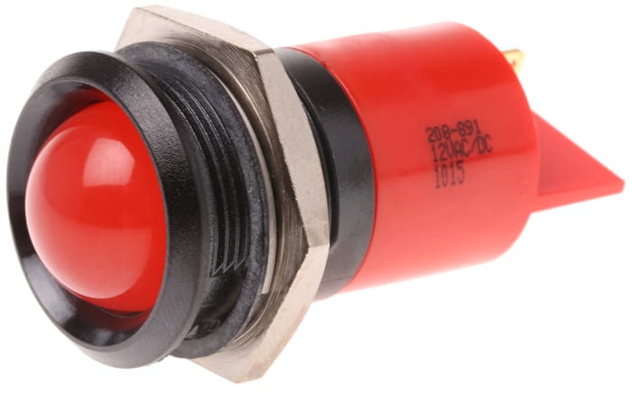 RS PRO Red Panel Mount Indicator, 12V ac/dc, 22mm Mounting Hole Size, Solder Tab Termination