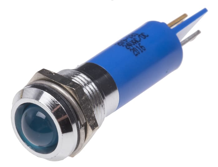 RS PRO Blue Panel Mount Indicator, 24V ac/dc, 12mm Mounting Hole Size, Solder Tab Termination, IP67