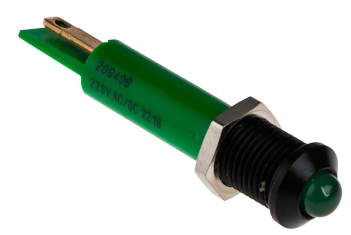 RS PRO Green Panel Mount Indicator, 230V ac, 8mm Mounting Hole Size