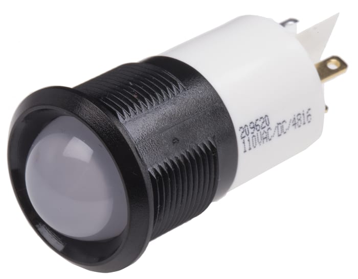 İndikatör Lamba/Sinyal Lambası, LED Lambalı, Beyaz, Çıkıntılı, 130 V ac, 16 mm, 22mm, Tırnak Terminalli