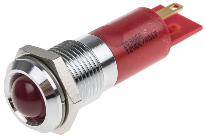 RS PRO Red Flashing LED Panel Mount Indicator, 12V dc, 14mm Mounting Hole Size, Solder Tab Termination