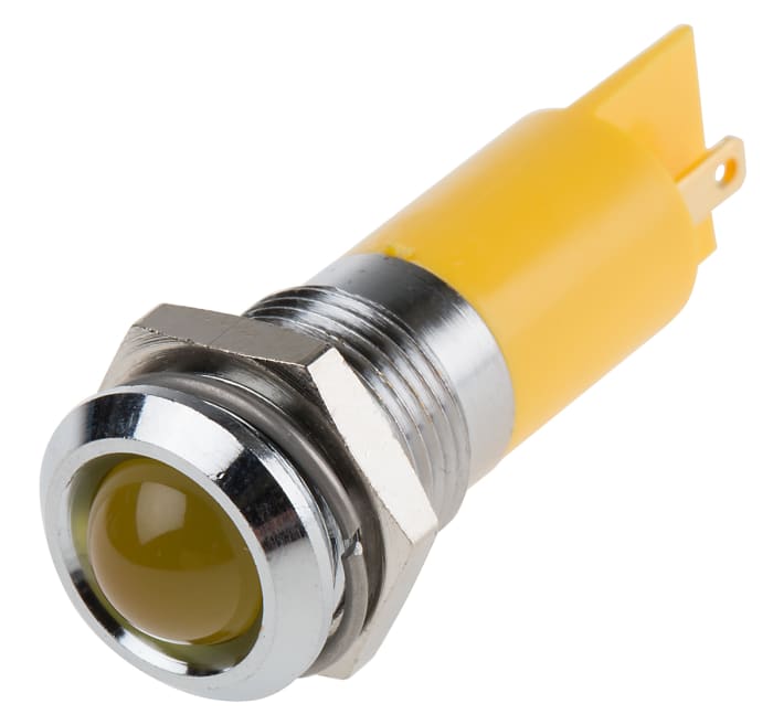 RS PRO Yellow Flashing LED Panel Mount Indicator, 24V dc, 14mm Mounting Hole Size, Solder Tab Termination