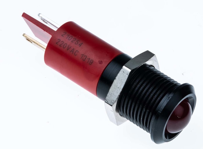 Indicador LED RS PRO, Rojo, lente prominente, marco Negro, Ø montaje 14mm, 230V ac, 3mA, 80mcd, IP67