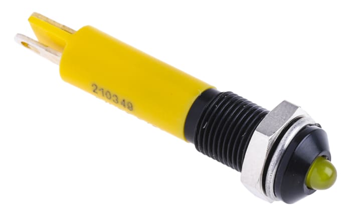 RS PRO Yellow Panel Mount Indicator, 24V dc, 6mm Mounting Hole Size, Solder Tab Termination