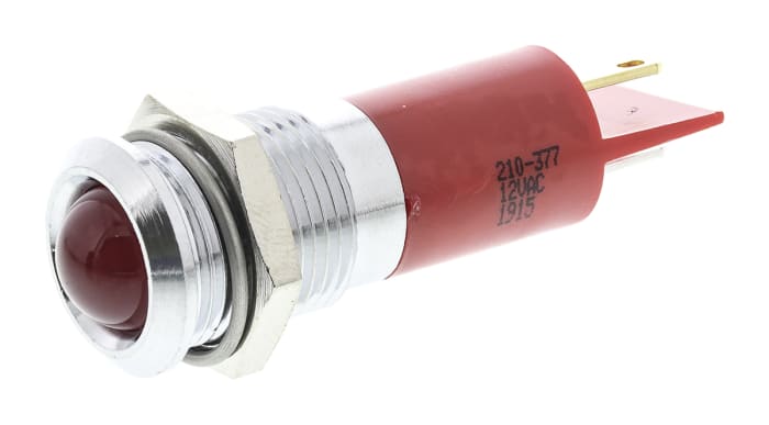 Indikátor pro montáž do panelu 14mm Prominentní barva Červená, typ žárovky: LED Pájecí plíšek, 12V ac RS PRO