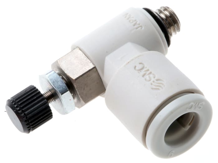 SMC AS-FM Series Threaded Speed Controller, M5 x 0.8 Male Inlet Port x M5 x 0.8 Male Outlet Port x 6mm Tube Outlet Port