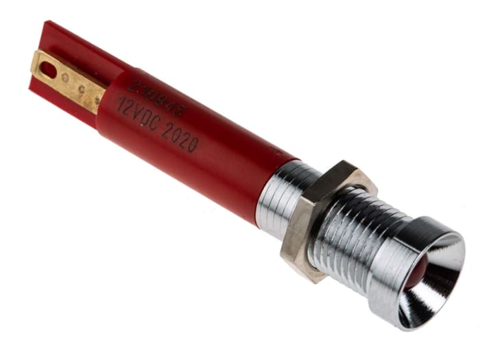 RS PRO Red Panel Mount Indicator, 12V dc, 8mm Mounting Hole Size, Solder Tab Termination