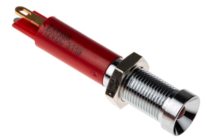 RS PRO Red Panel Mount Indicator, 12V dc, 6mm Mounting Hole Size, Solder Tab Termination