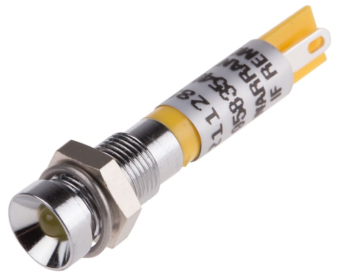 RS PRO Yellow Panel Mount Indicator, 12V dc, 6mm Mounting Hole Size, Solder Tab Termination