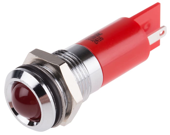 RS PRO Red Panel Mount Indicator, 110V ac, 14.5mm Mounting Hole Size, Solder Tab Termination, IP40