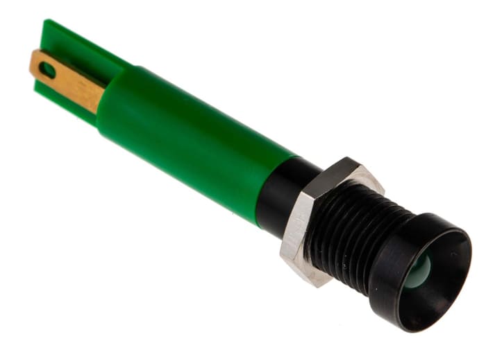 RS PRO Green Panel Mount Indicator, 24V dc, 8mm Mounting Hole Size, Solder Tab Termination
