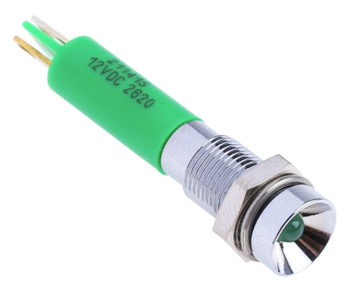 RS PRO Green Panel Mount Indicator, 12V dc, 6mm Mounting Hole Size, Solder Tab Termination