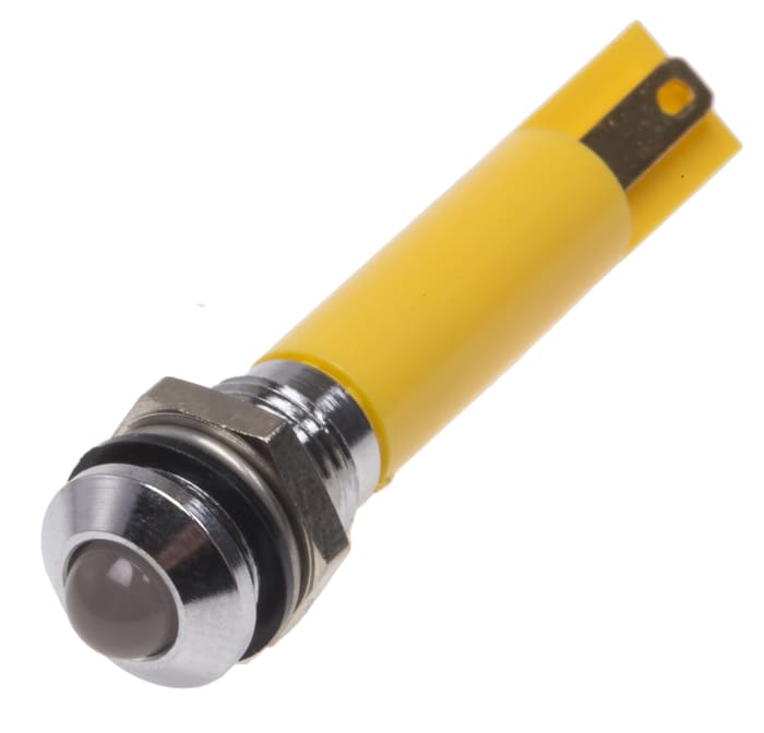 RS PRO Yellow Panel Mount Indicator, 24V ac/dc, 8mm Mounting Hole Size, Solder Tab Termination, IP67