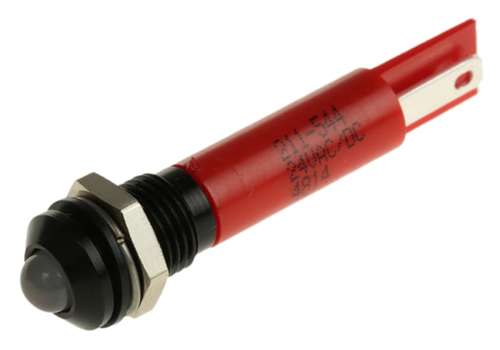 RS PRO Red Panel Mount Indicator, 24V ac/dc, 8mm Mounting Hole Size, Solder Tab Termination, IP67