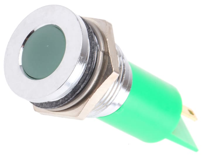 RS PRO Green Panel Mount Indicator, 12V ac/dc, 16mm Mounting Hole Size, Solder Tab Termination