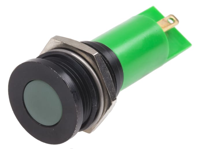 RS PRO Green Panel Mount Indicator, 12V ac/dc, 16mm Mounting Hole Size, Solder Tab Termination