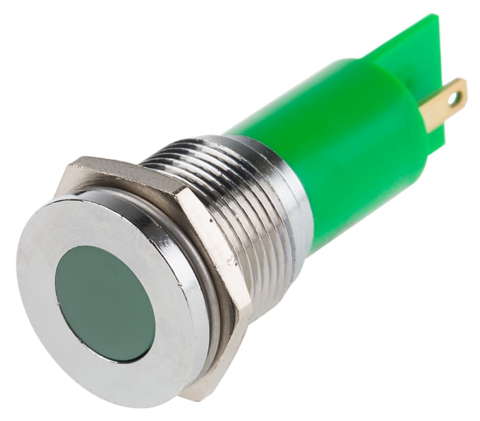 RS PRO Green Panel Mount Indicator, 24V ac/dc, 16mm Mounting Hole Size, Solder Tab Termination, IP67