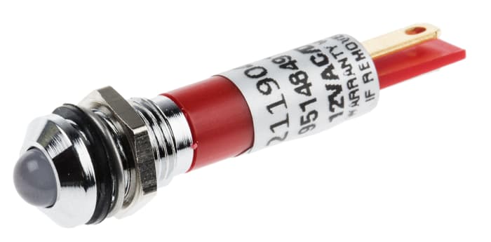 RS PRO Red Panel Mount Indicator, 12V, 8mm Mounting Hole Size, Solder Tab Termination, IP67