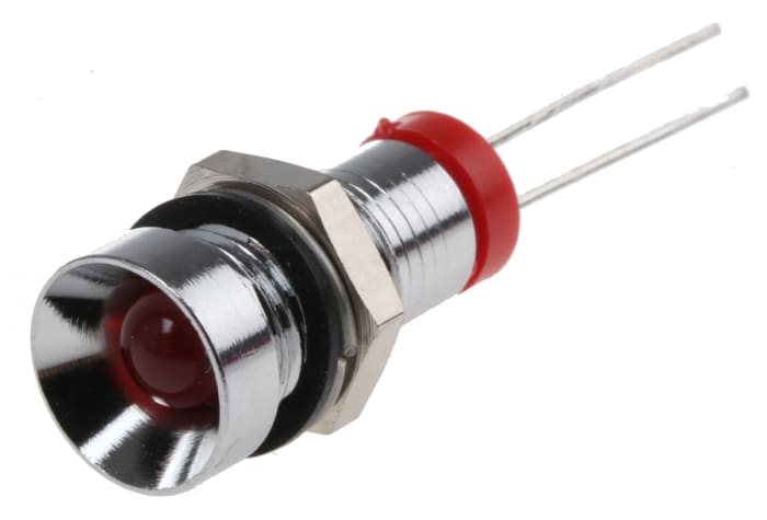 Indicador LED RS PRO, Rojo, lente rebajada, marco Cromo, Ø montaje 8mm, 2V dc, 20mA, 50mcd, IP67