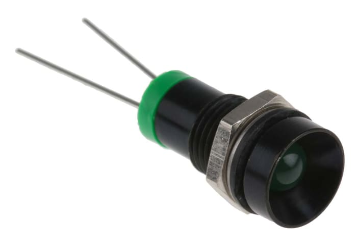 Indikátor pro montáž do panelu 8mm Zapuštěný barva Zelená, typ žárovky: LED, 2V dc RS PRO