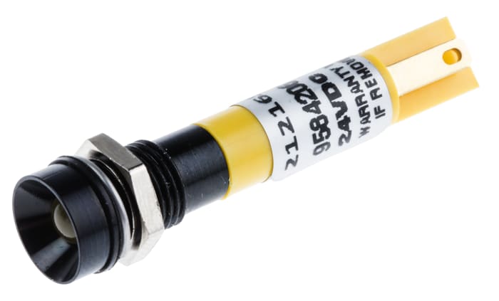 RS PRO Yellow Panel Mount Indicator, 24V dc, 8mm Mounting Hole Size, Solder Tab Termination, IP67