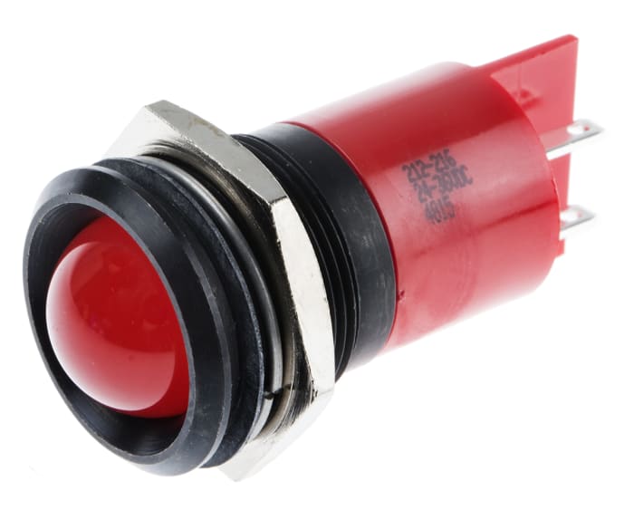 Indicador LED RS PRO, Rojo, lente prominente, marco Negro, Ø montaje 22mm, 24 → 36V dc, 10mA, 82mcd