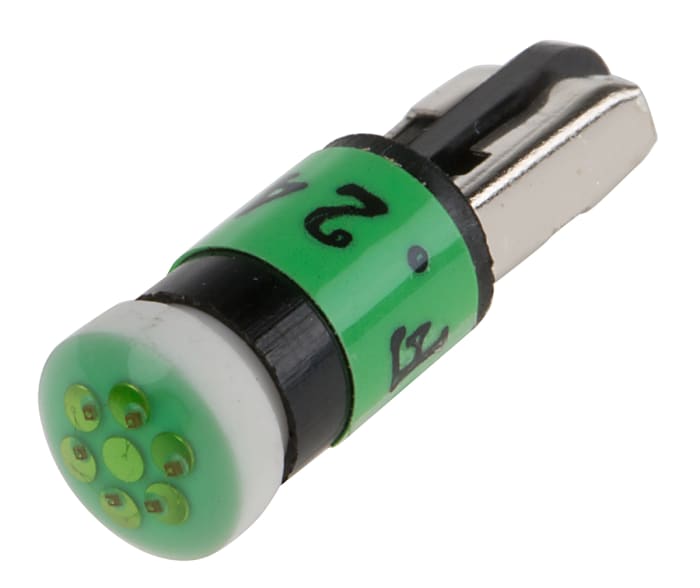 RS PRO Green LED Indicator Lamp, 24V ac/dc, Wedge Base, 5.46mm Diameter, 60mcd