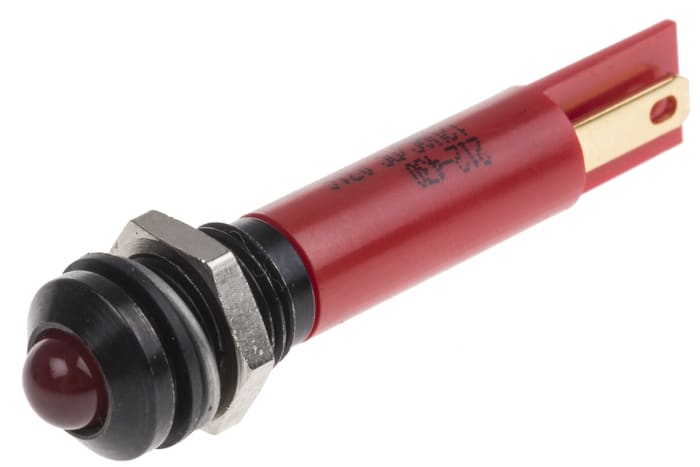 RS PRO Red Panel Mount Indicator, 12V, 8mm Mounting Hole Size, Solder Tab Termination, IP67