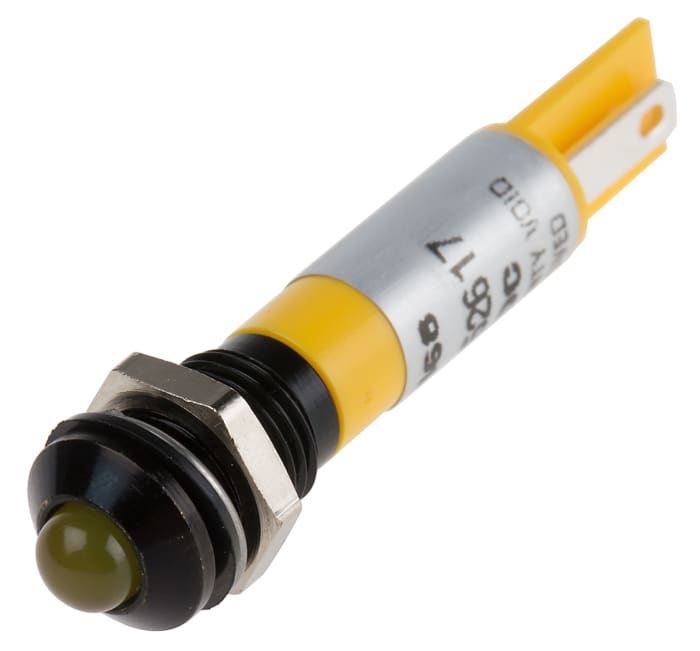 RS PRO Yellow Panel Mount Indicator, 12V, 8mm Mounting Hole Size, Solder Tab Termination, IP67