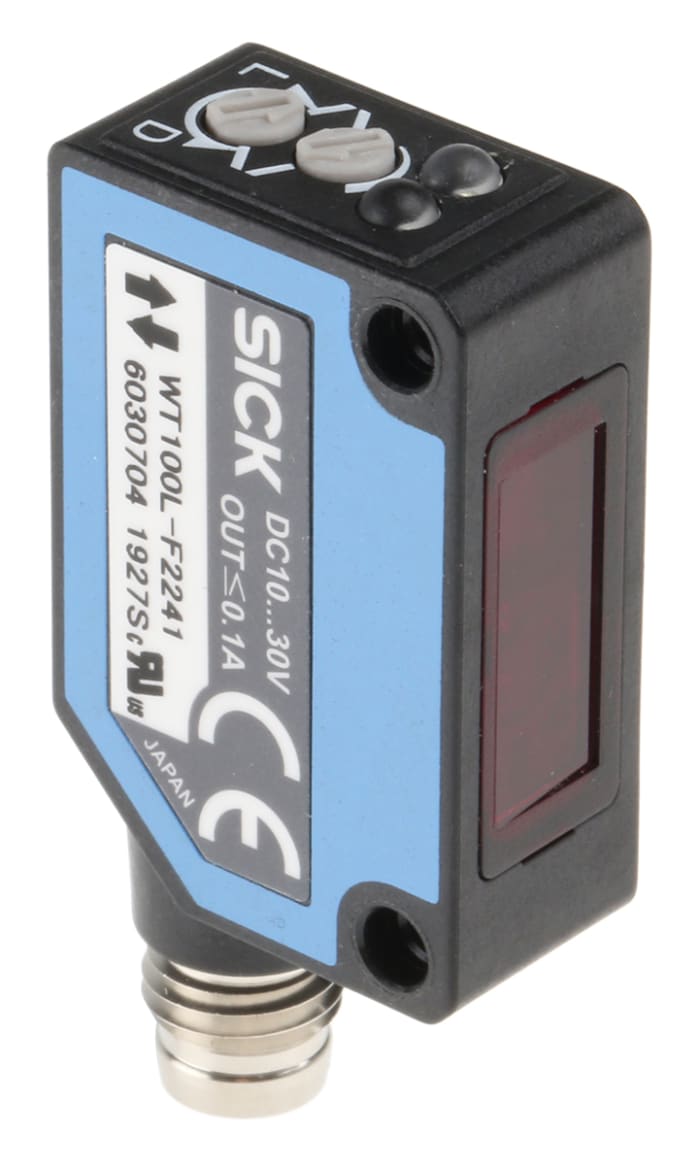 Fotocélula rectangular Sick, Sistema Difuso, alcance 450 mm, salida PNP, Conector de M8 4 clavijas, IP65