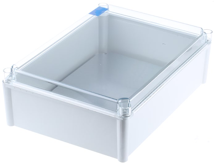 Fibox FEX Series Clear, Grey Polycarbonate Enclosure, IP54, Transparent Lid, 378 x 278 x 130mm