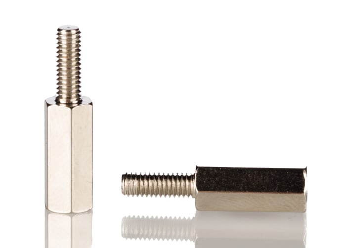 Separador roscado hexagonal Macho/Hembra RS PRO, M3 x M3, long. 12mm, rosca macho 8mm, rosca hembra 8mm, de Latón