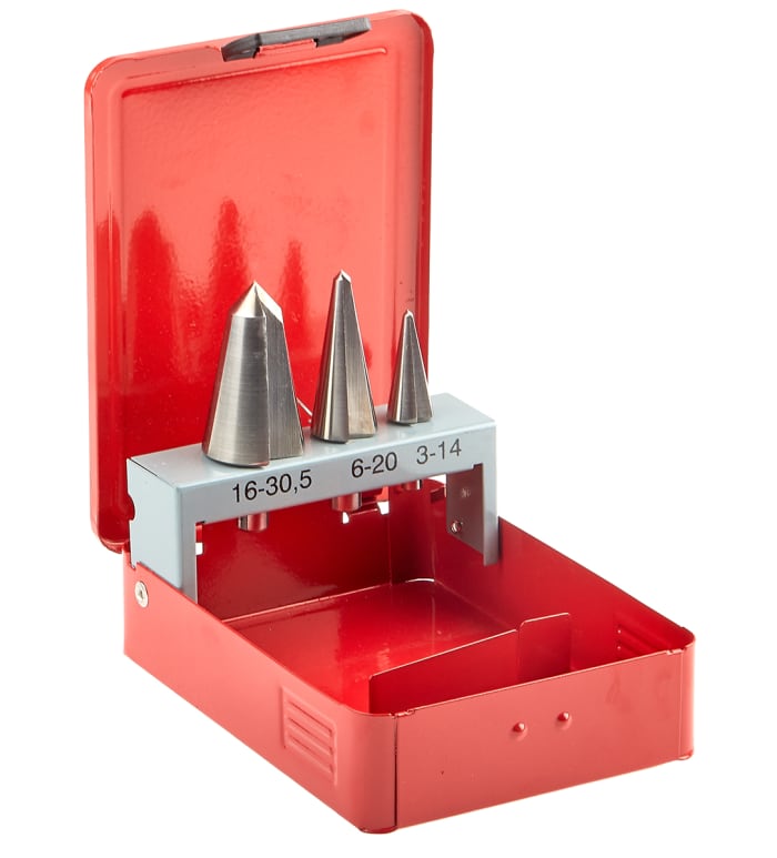 RS PRO 3-Piece Cone Cutter Set for Metal, 30mm Max, 3mm Min, HSS Bits