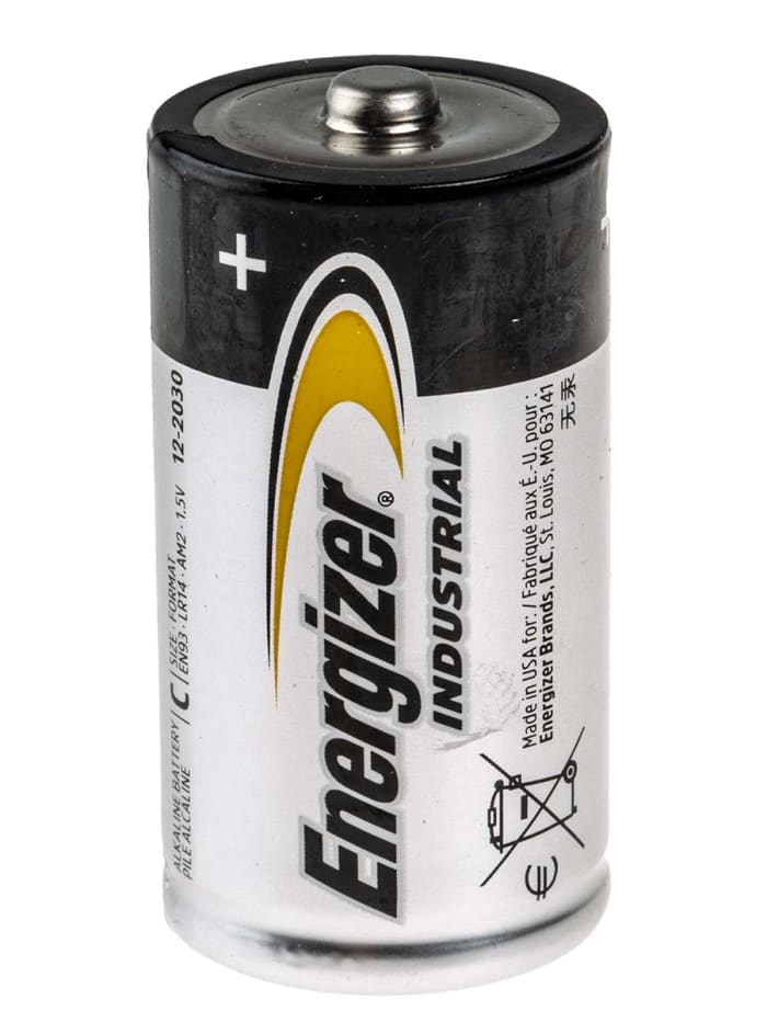 Pilas C alcalina, Energizer Industrial, 1.5V, 8.35Ah, terminación Código RS