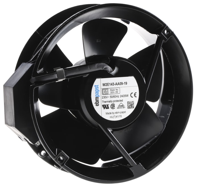 ebm-papst W2E143 Series Axial Fan, 230 V ac, AC Operation, 370m³/h, 24W, 120mA Max, 172 (Dia.) x 51mm