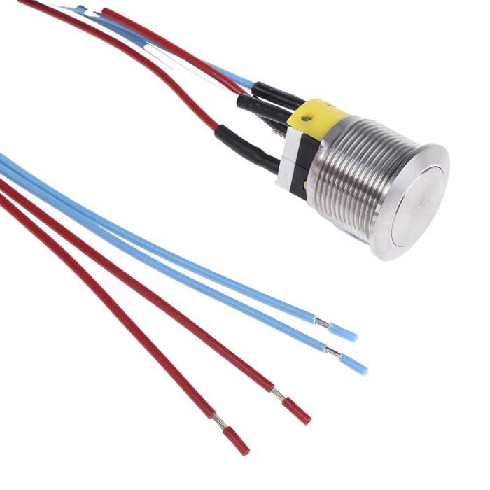 APEM Push Button Switch, Momentary, Panel Mount, 19.2mm Cutout, SPDT, 125/250V ac, IP65