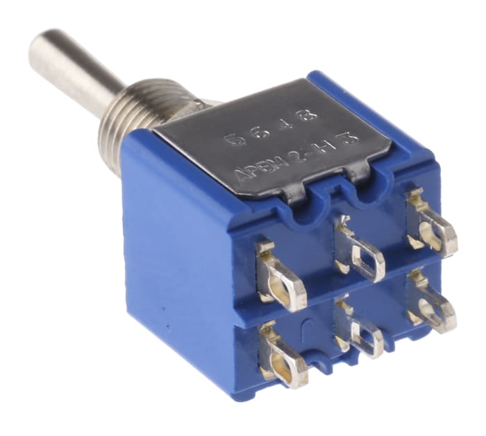 APEM Toggle Switch, Panel Mount, On-Off-(On), DPDT, Solder Terminal